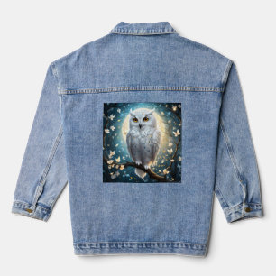 Lunar Vigil: The White Snow Owl Denim Jacket