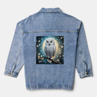 Lunar Vigil: The White Snow Owl Denim Jacket