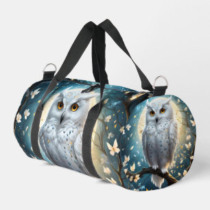 Lunar Vigil: The White Snow Owl Duffle Bag