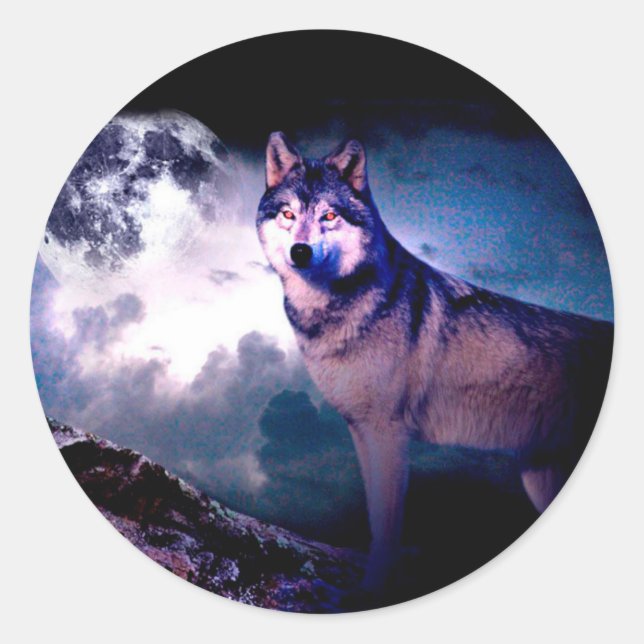 Lunar wolf classic round sticker (Front)