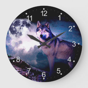 Lunar wolf large clock