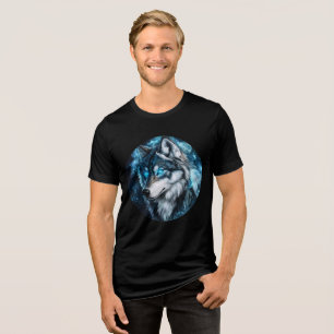 Lunar Wolf with Glowing Blue Eyes Tri-Blend Shirt