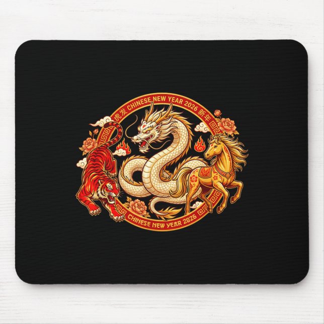 Lunar Zodiac Dragon Tiger Horse Harmony Chinese Ne Mouse Pad (Front)