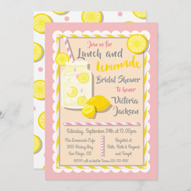 Lunch and Lemonade Bridal Shower Invitations (Front/Back)