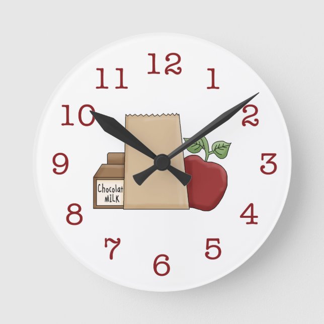 Lunch Bag/Apple/Chocolate Milk Round Clock (Front)