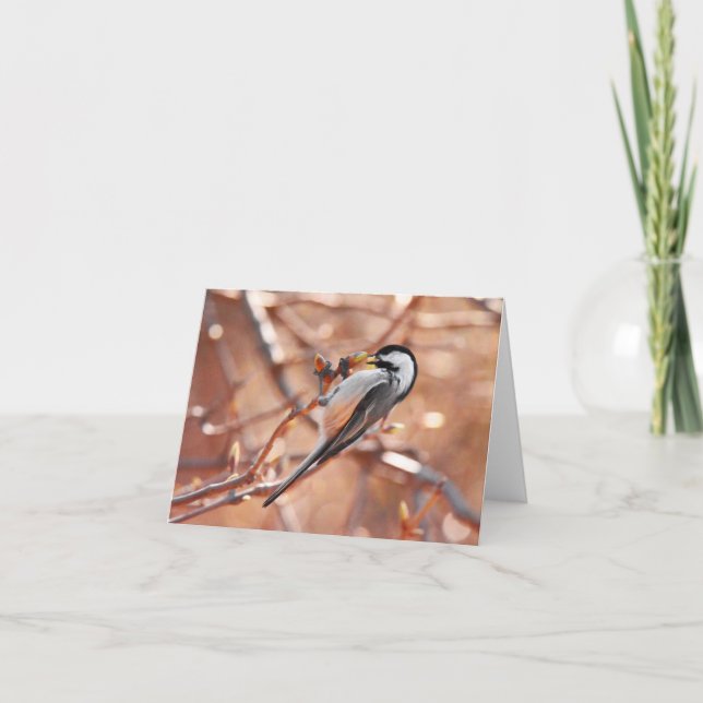 "Lunch" (Black-Capped Chickadee) - Blank Note Card (Front)