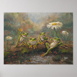 "Lunch Break" Hand Painted Frogs Poster
