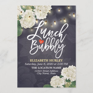 Lunch & Bubbly Bridal Shower Flowers String Lights Invitation