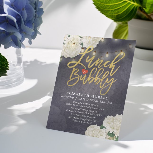 Lunch & Bubbly Bridal Shower Flowers String Lights Invitation (Creator Uploaded)