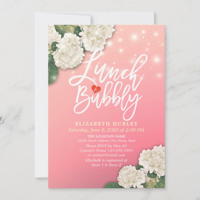 Lunch & Bubbly Bridal Shower Flowers String Lights Invitation (Front)