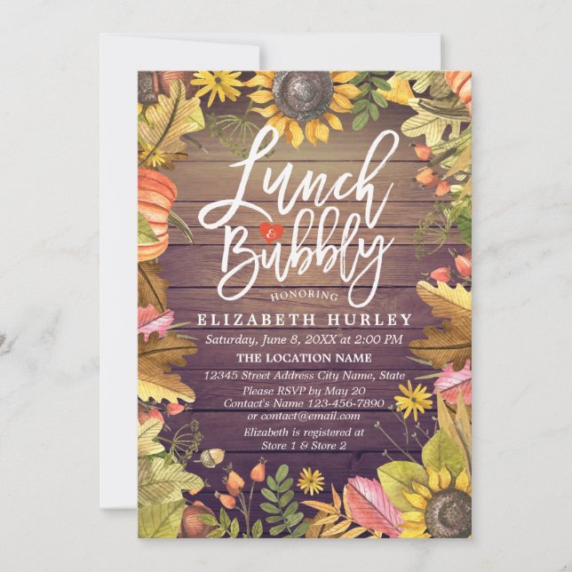 Lunch & Bubbly Bridal Shower Maple Leaves Pumpkins Invitation (Front)