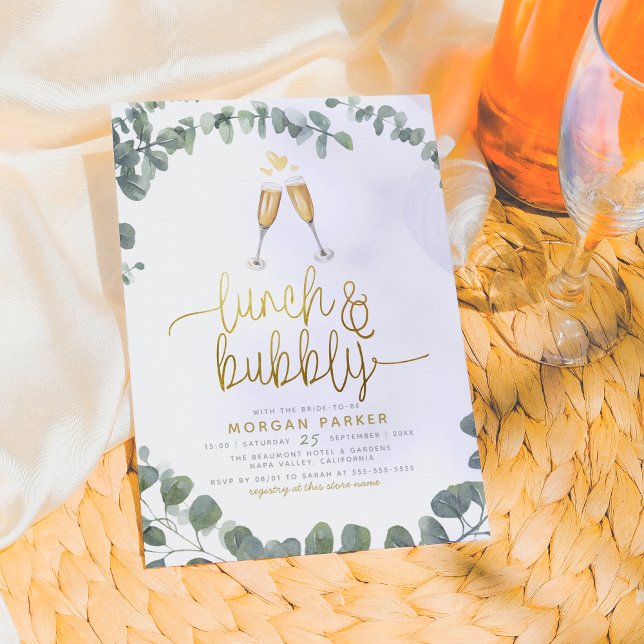 Lunch & Bubbly Eucalyptus Greenery Bridal Shower Invitation (Creator Uploaded)