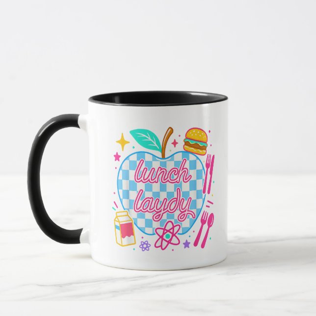 Lunch Lady Back to School Chequered First Day Mug (Left)