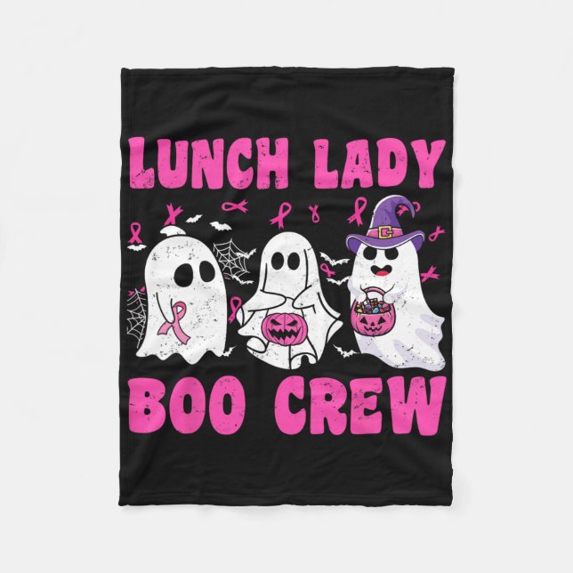 Lunch Lady Boo Crew Pumpkin Halloween Breast Cance Fleece Blanket (Front)