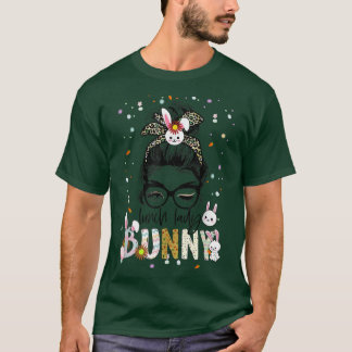 Lunch Lady Bunny Leopard Messy Bun Funny Lunch Lad T-Shirt