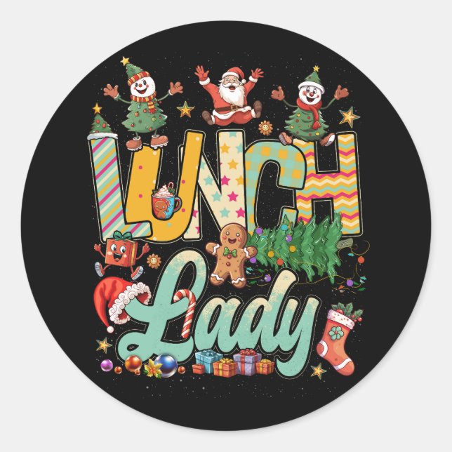 Lunch Lady Christmas Tree Santa Matching Xmas Lunc Classic Round Sticker (Front)