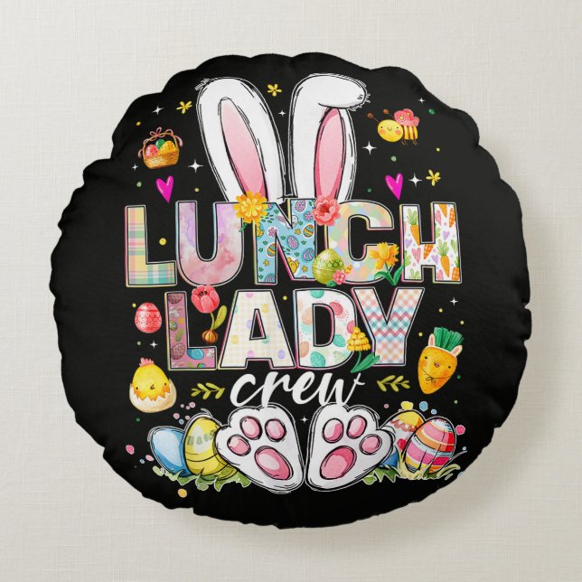 Lunch Lady Crew Funny Bunny Round Cushion (Front)