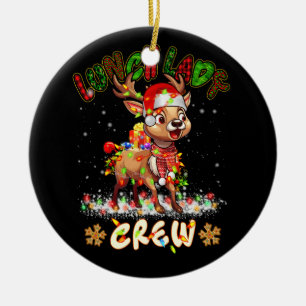 Lunch Lady Crew Reindeer With Santa Hat Christmas  Ceramic Ornament
