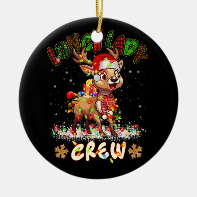 Lunch Lady Crew Reindeer With Santa Hat Christmas  Ceramic Ornament (Front)