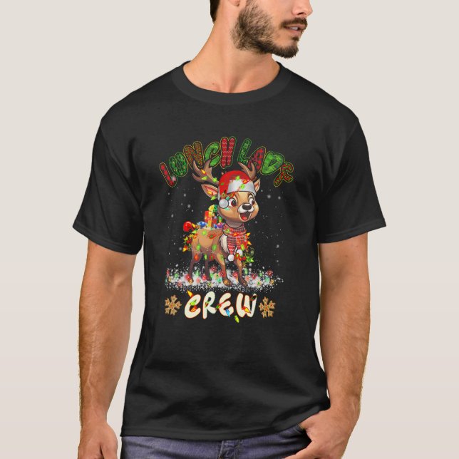 Lunch Lady Crew Reindeer With Santa Hat Christmas  T-Shirt (Front)