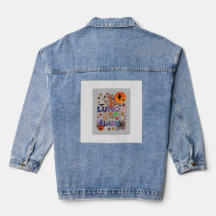 Lunch Lady Halloween Witch Moon Pumpkin_1 Denim Jacket