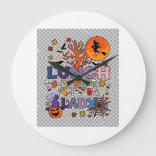 Lunch Lady Halloween Witch Moon Pumpkin_1 Large Clock