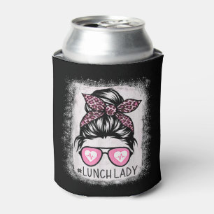 Lunch Lady Life Bleached Shirts Pink Leopard Messy Can Cooler