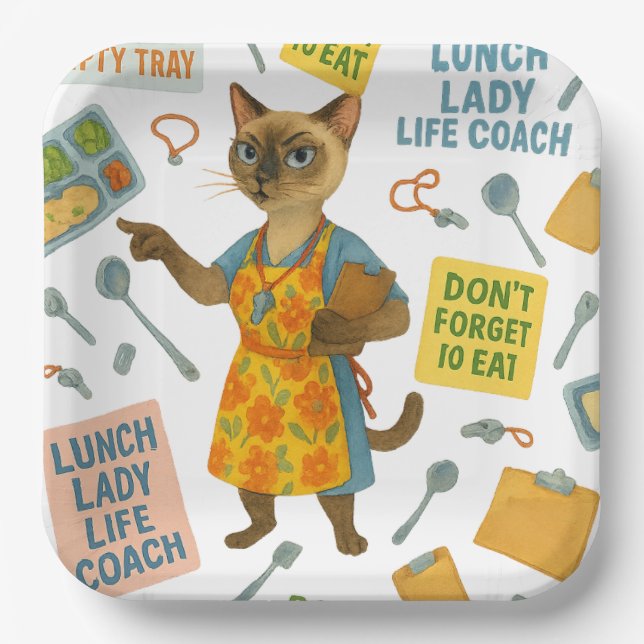 Lunch Lady Life Coach  Cat Lovers Cafeteria Party Paper Plate (Front)