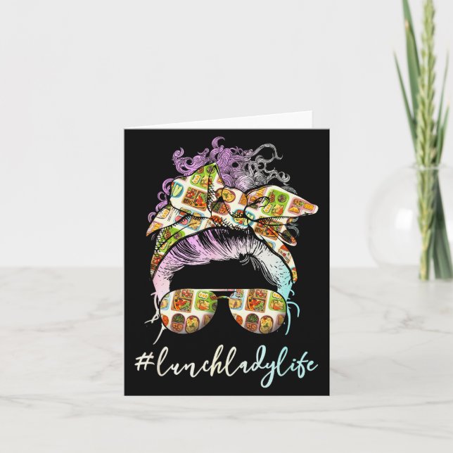 Lunch Lady Messy Hair Woman Bun Lunch Lady Life  Card (Front)