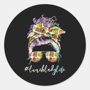 Lunch Lady Messy Hair Woman Bun Lunch Lady Life Classic Round Sticker