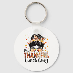 Lunch Lady One Thankful Messy Bun Thanksgiving Fal Key Ring