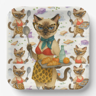 Lunch Lady Serving food for Cat Lovers Cafeteria Paper Plate