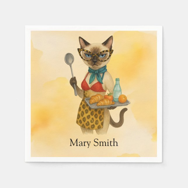 Lunch Lady serving food for Cat Lovers Napkin (Front)
