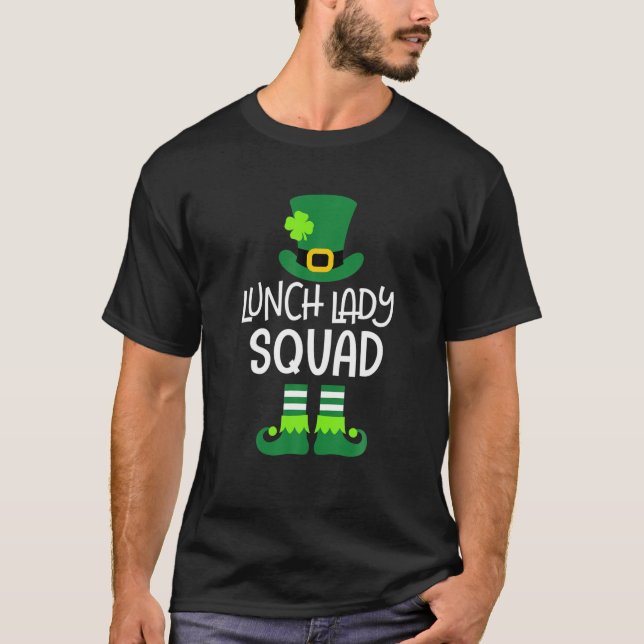Lunch Lady Squad St Patricks Day Funny Leprechaun T-Shirt (Front)