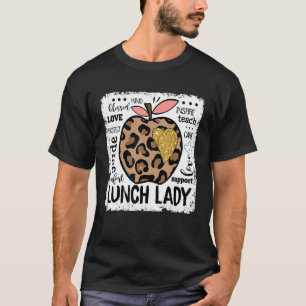 Lunch Lady Teacher Leopard Apple Love Team Back To T-Shirt