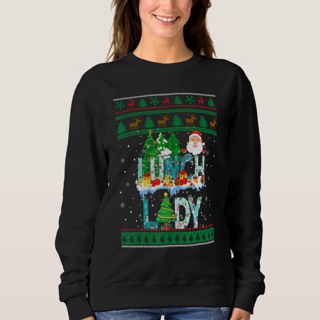 Lunch Lady Ugly Christmas Tree Santa Matching Xmas Sweatshirt (Front)