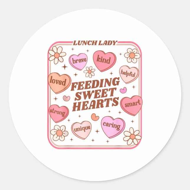 Lunch Lady Valentines Day Retro Cute Cafeteria Swe Classic Round Sticker (Front)