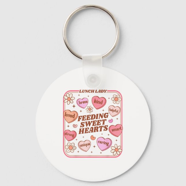 Lunch Lady Valentines Day Retro Cute Cafeteria Swe Key Ring (Front)
