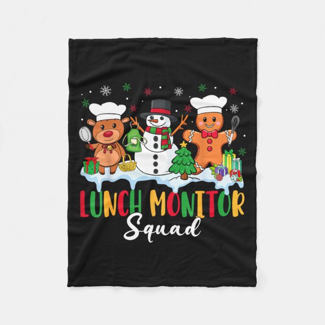 Lunch Monitor Squad Reindeer Snowman Gingerbread C Fleece Blanket (Front)