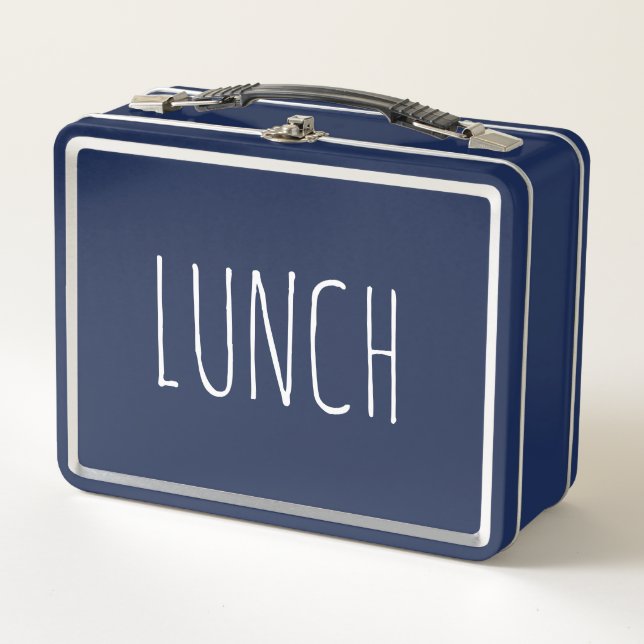 Lunch School Metal Blue Rae Dunn Inspired Cute  Metal Lunch Box (Front)