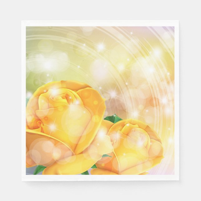 Luncheon Paper Napkins-Yellow Roses Napkins (Front)