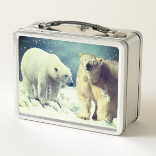 Lunchtime Fun Polar Bears on Ice Metal Lunch Box