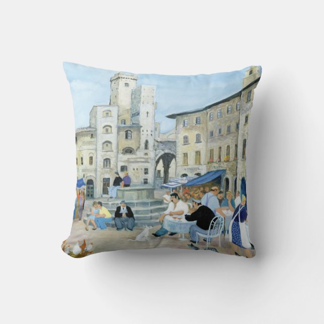 Lunchtime in a Market Square Tuscany Cushion (Front)