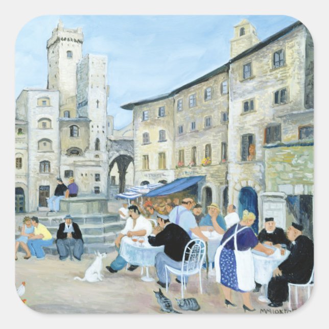 Lunchtime in a Market Square Tuscany Square Sticker (Front)