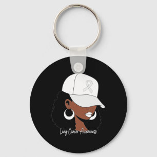 Lung Cancer Awareness Black Woman White Ribbon Lon Key Ring