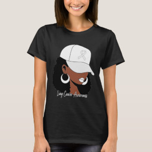 Lung Cancer Awareness Black Woman White Ribbon Lon T-Shirt