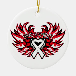 Lung Cancer Awareness Heart Wings Ceramic Tree Decoration