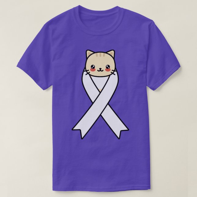 Lung Cancer Awareness Kawaii Cat White Ribbon Gift T-Shirt (Design Front)