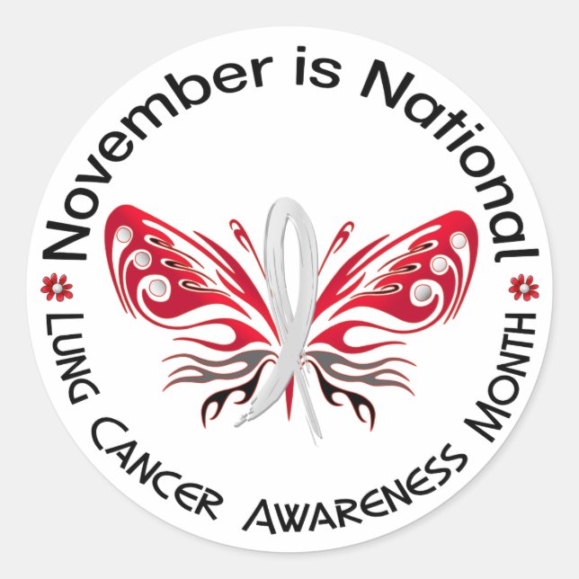 Lung Cancer Awareness Month Butterfly 3.3 Classic Round Sticker (Front)