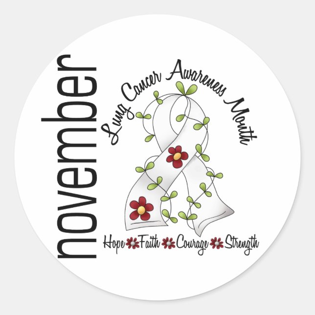 Lung Cancer Awareness Month Flower Ribbon 1 Classic Round Sticker (Front)